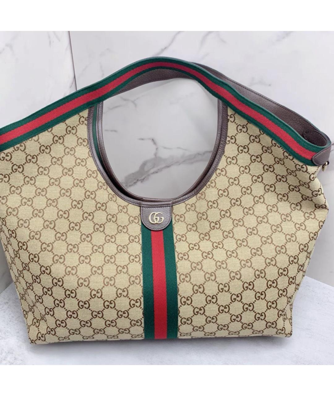 GUCCI Бежевая тканевая сумка тоут, фото 2
