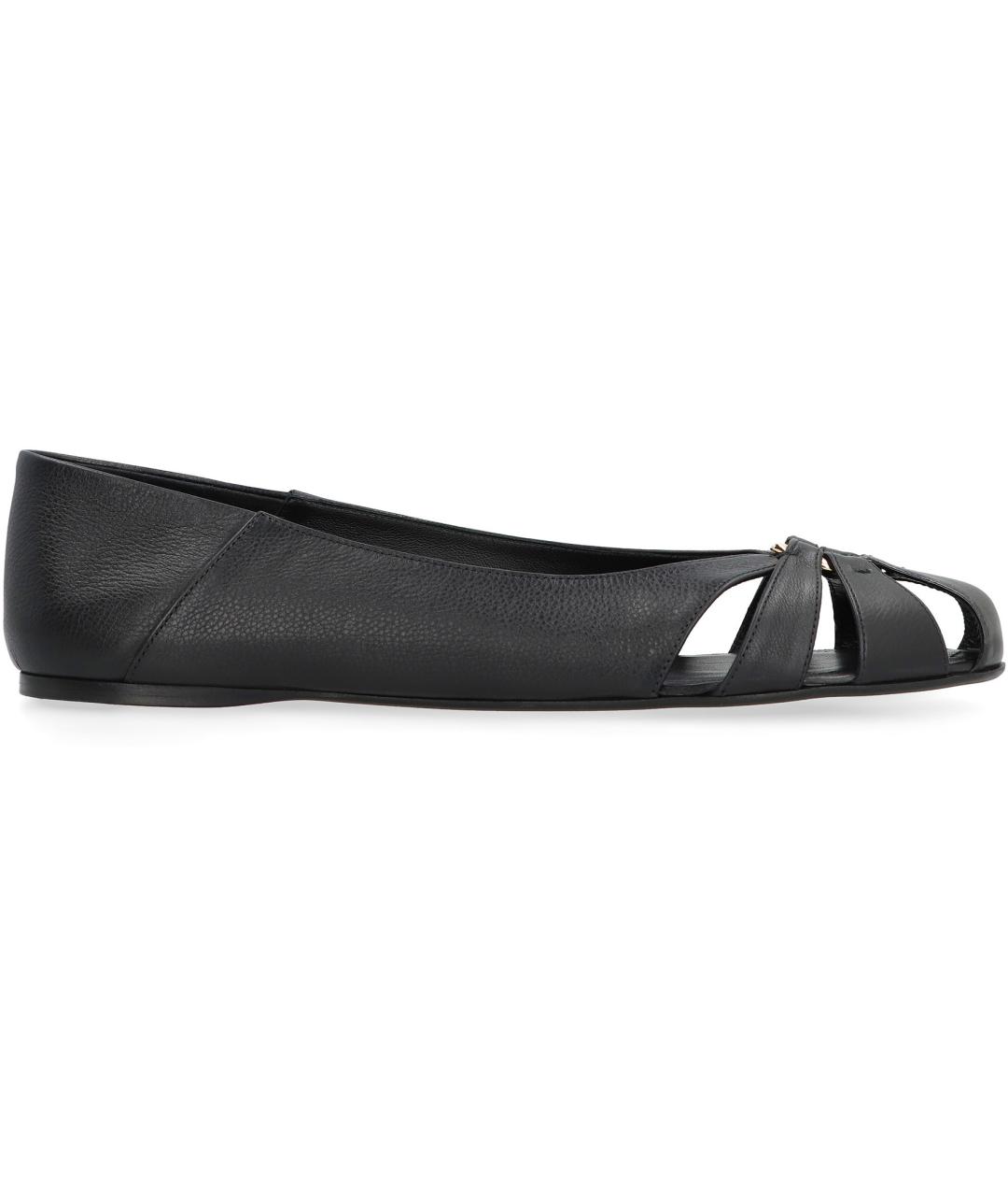 FERRAGAMO Черные кожаные балетки, фото 1