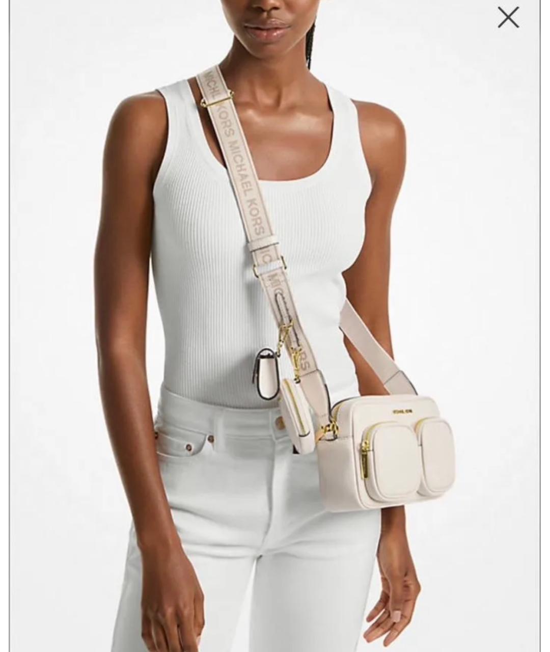 MICHAEL KORS Бежевая кожаная сумка через плечо, фото 8