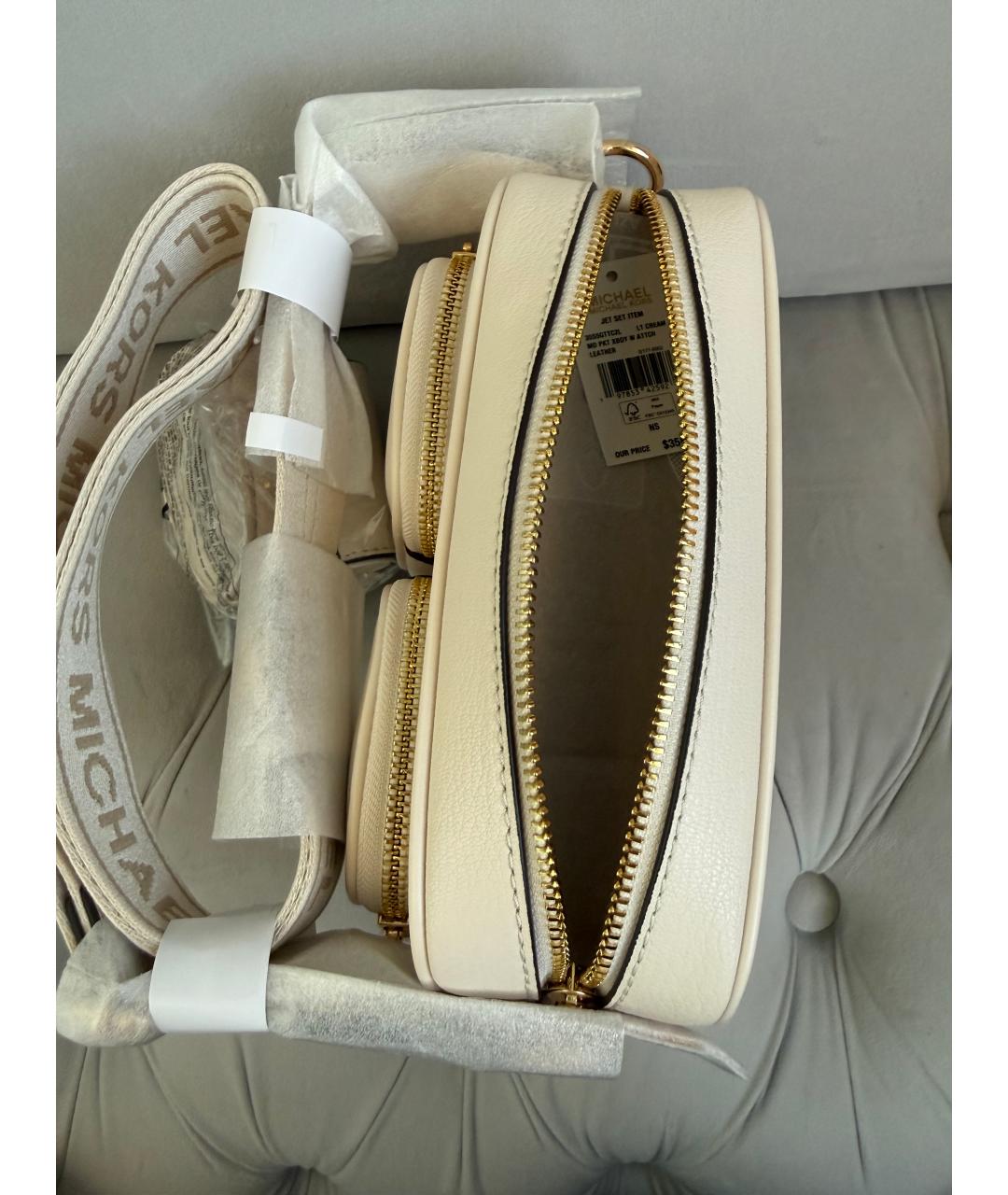 MICHAEL KORS Бежевая кожаная сумка через плечо, фото 4