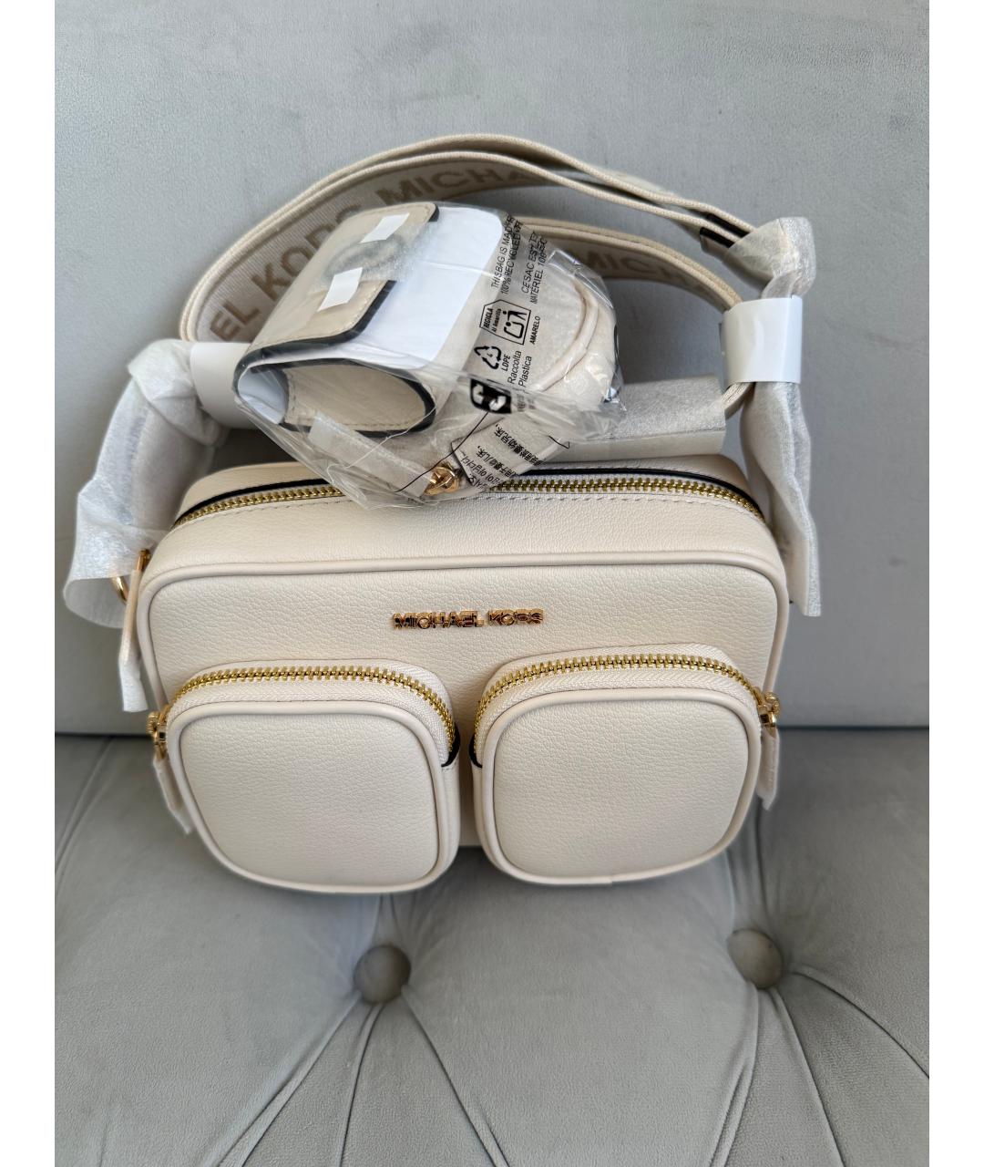 MICHAEL KORS Бежевая кожаная сумка через плечо, фото 10