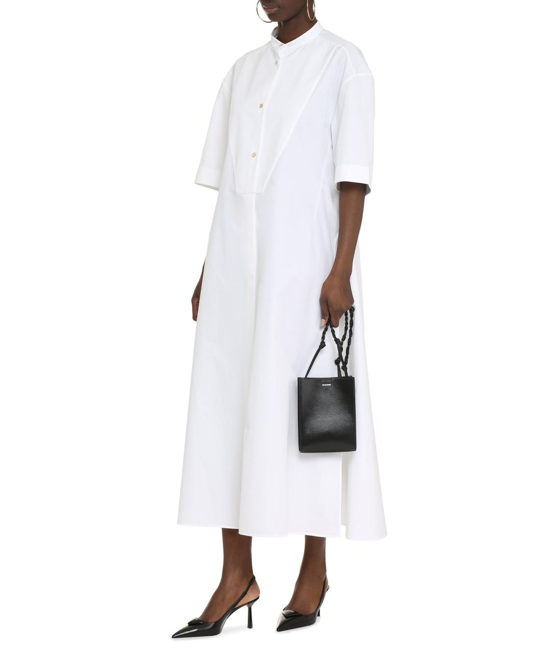 JIL SANDER Белое хлопковое повседневное платье, фото 3