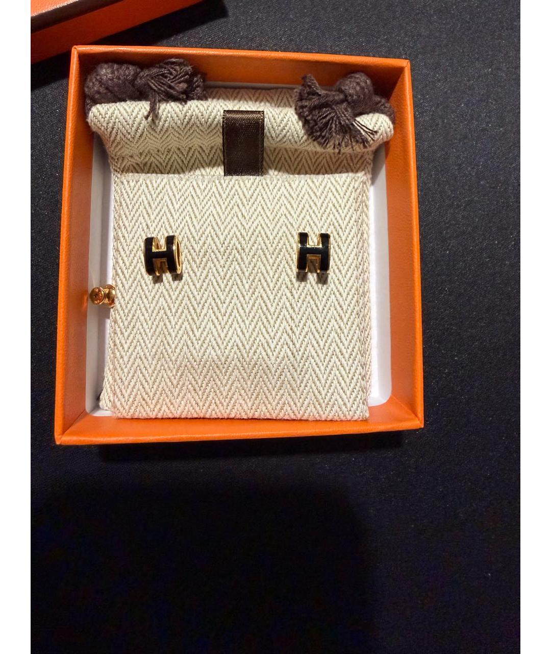 HERMES Черные серьги из желтого золота, фото 2