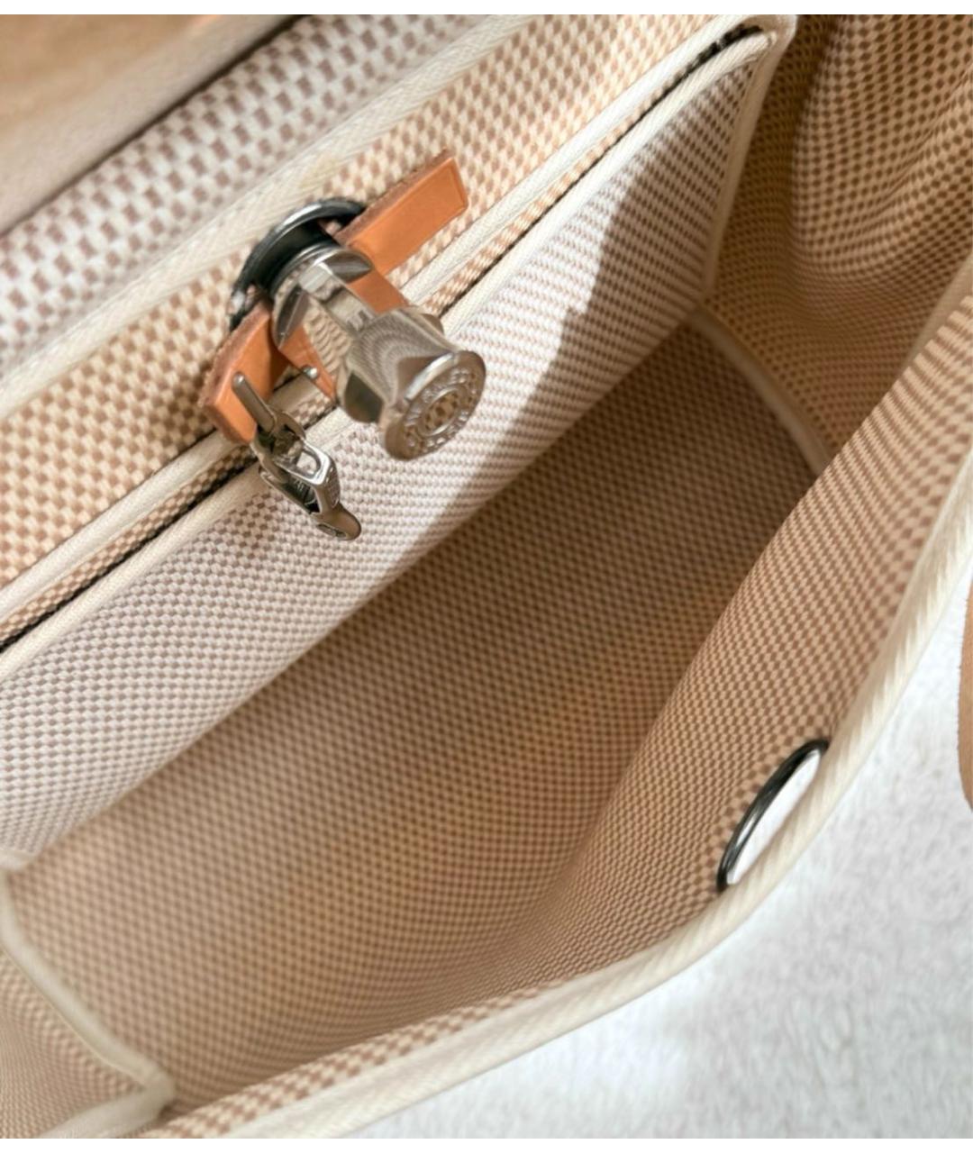 HERMES Бежевая тканевая сумка через плечо, фото 5