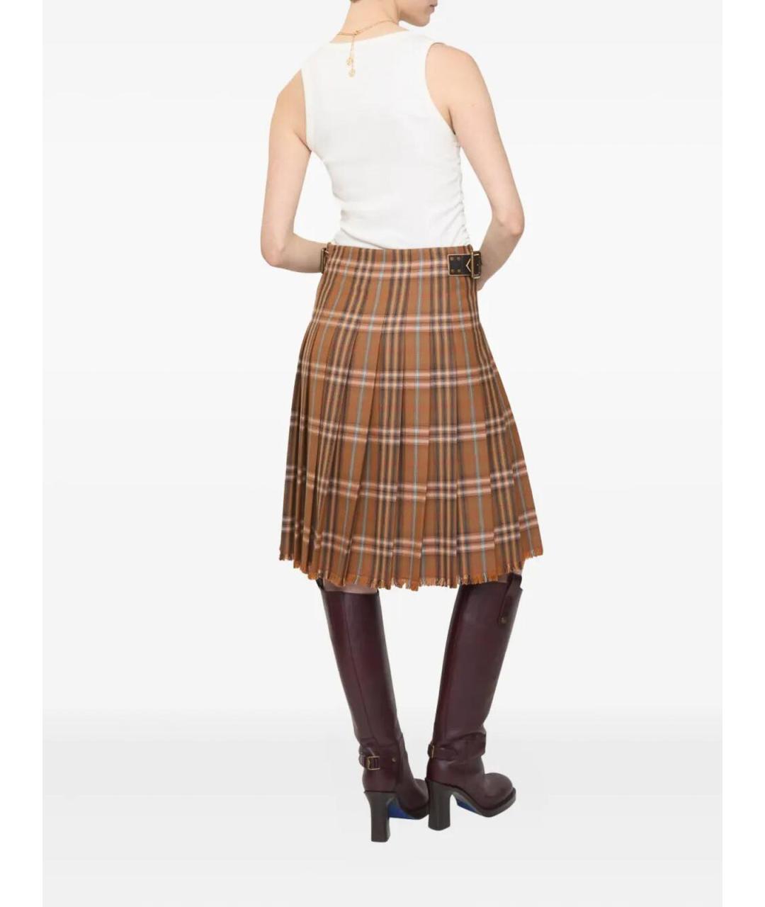 BURBERRY Коричневая шерстяная юбка миди, фото 3