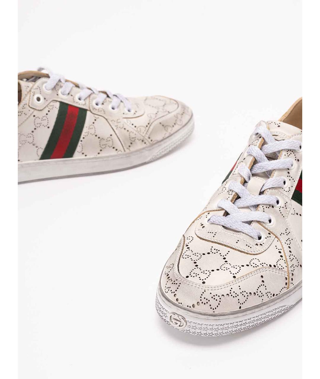 GUCCI Белые кожаные низкие кроссовки / кеды, фото 5