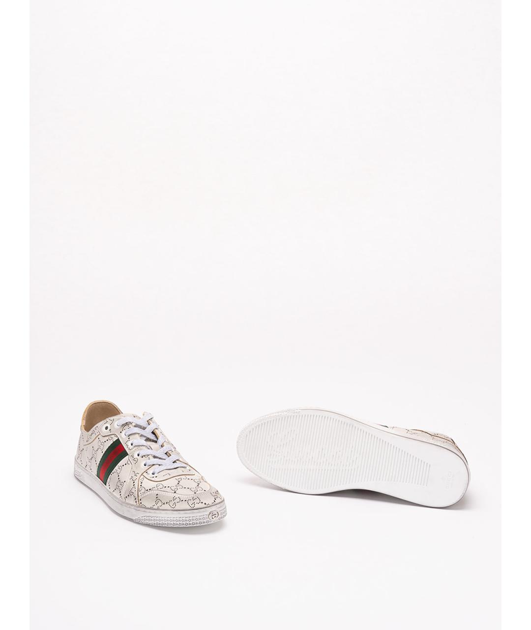 GUCCI Белые кожаные низкие кроссовки / кеды, фото 4