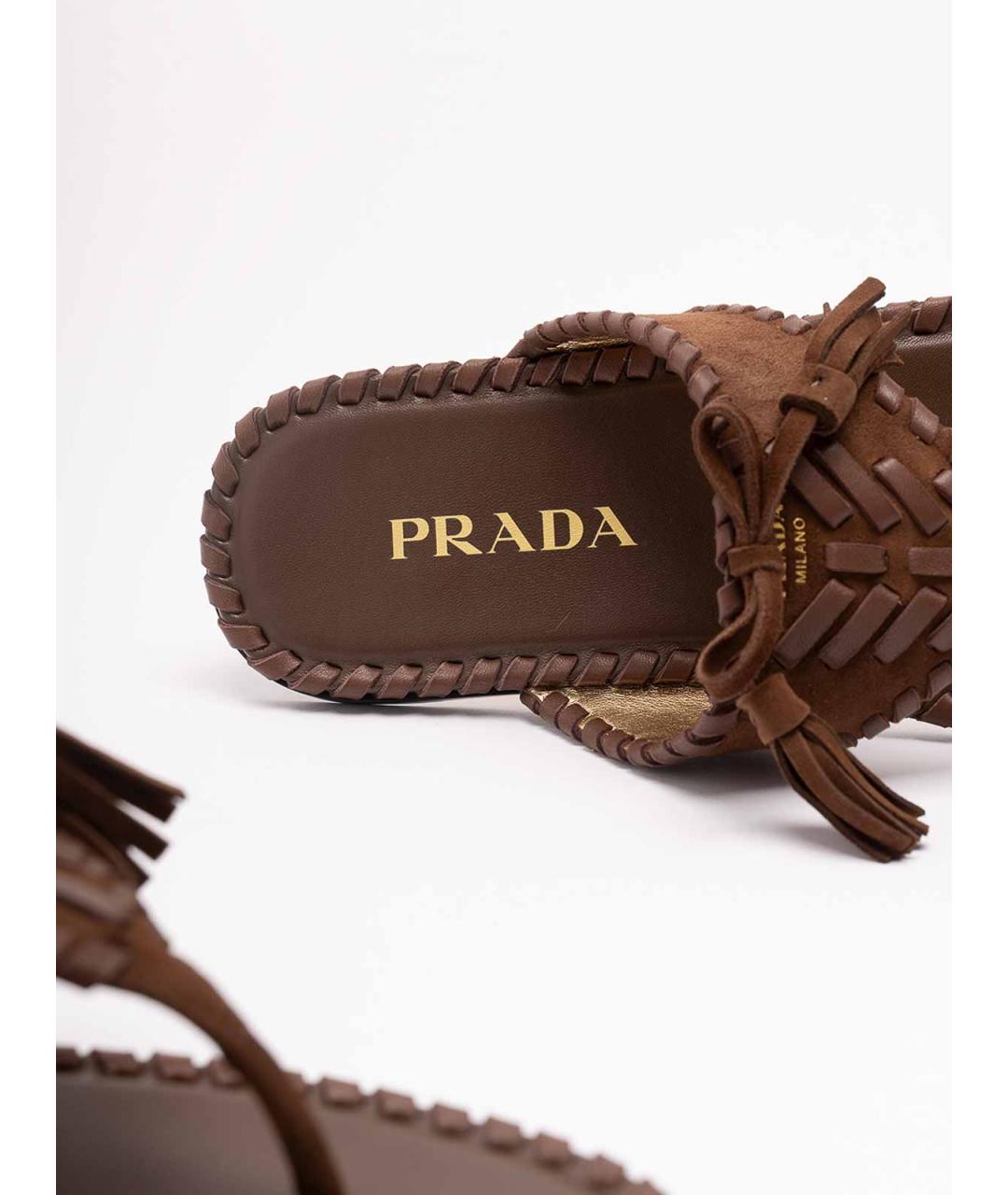 PRADA Коричневые замшевые сандалии, фото 6