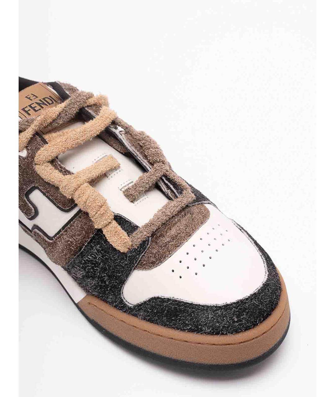 FENDI Коричневые кожаные низкие кроссовки / кеды, фото 5