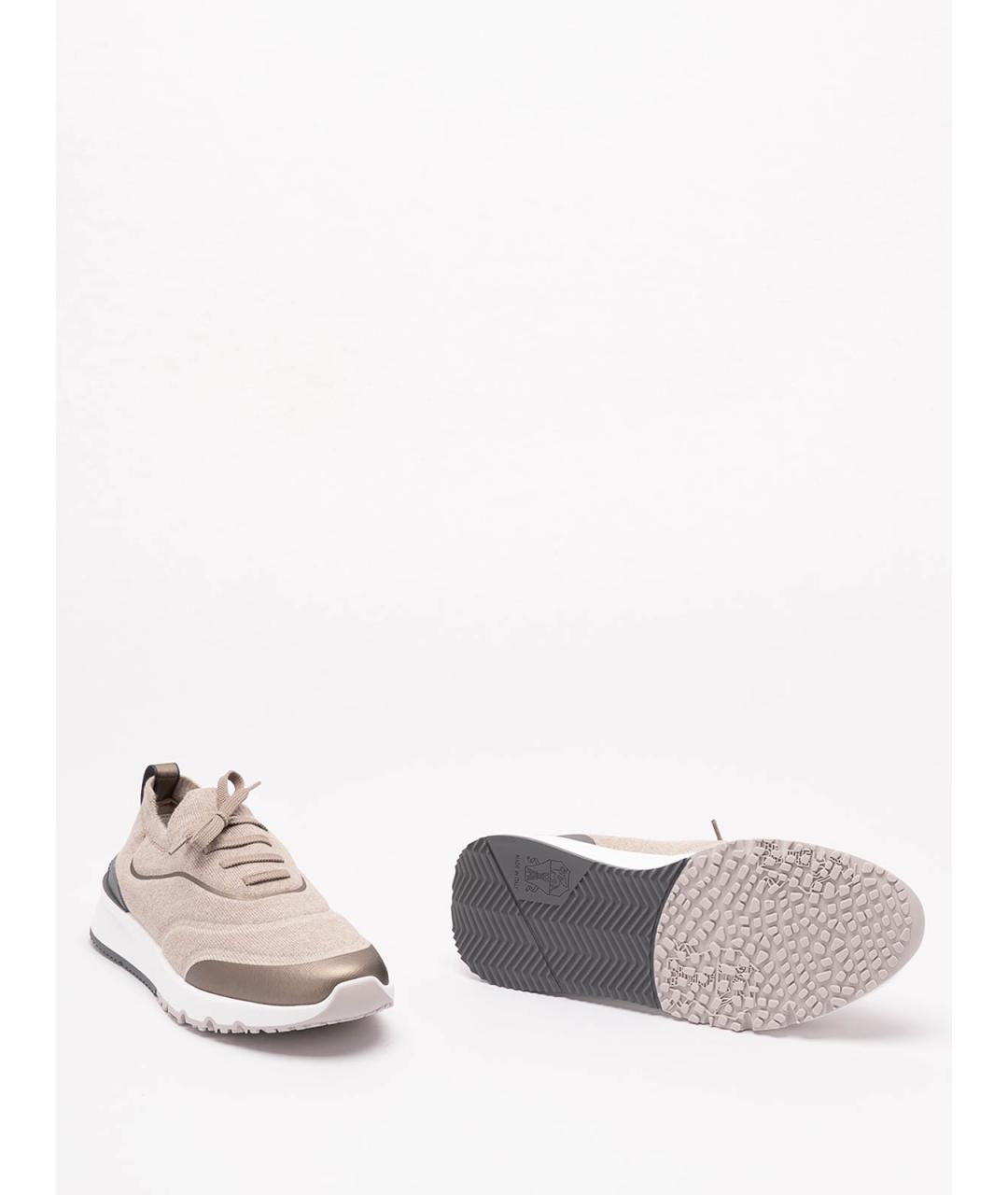 BRUNELLO CUCINELLI Коричневые текстильные низкие кроссовки / кеды, фото 4