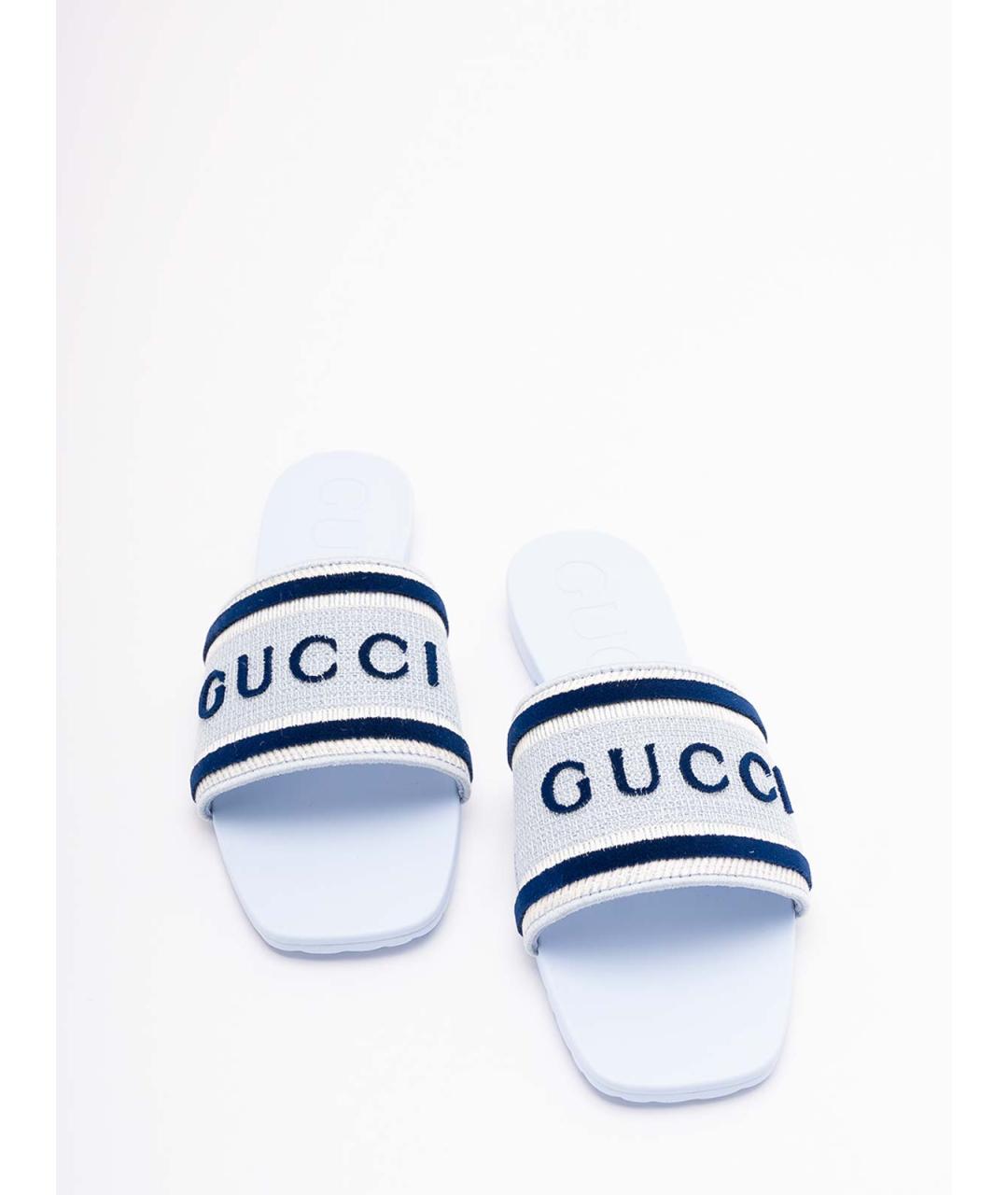 GUCCI Голубые текстильные шлепанцы, фото 5