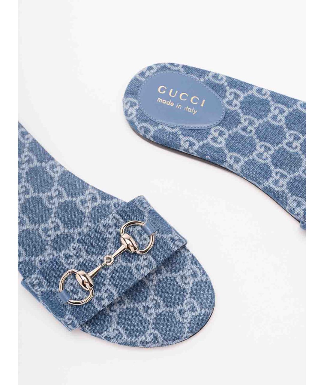 GUCCI Синие текстильные шлепанцы, фото 5
