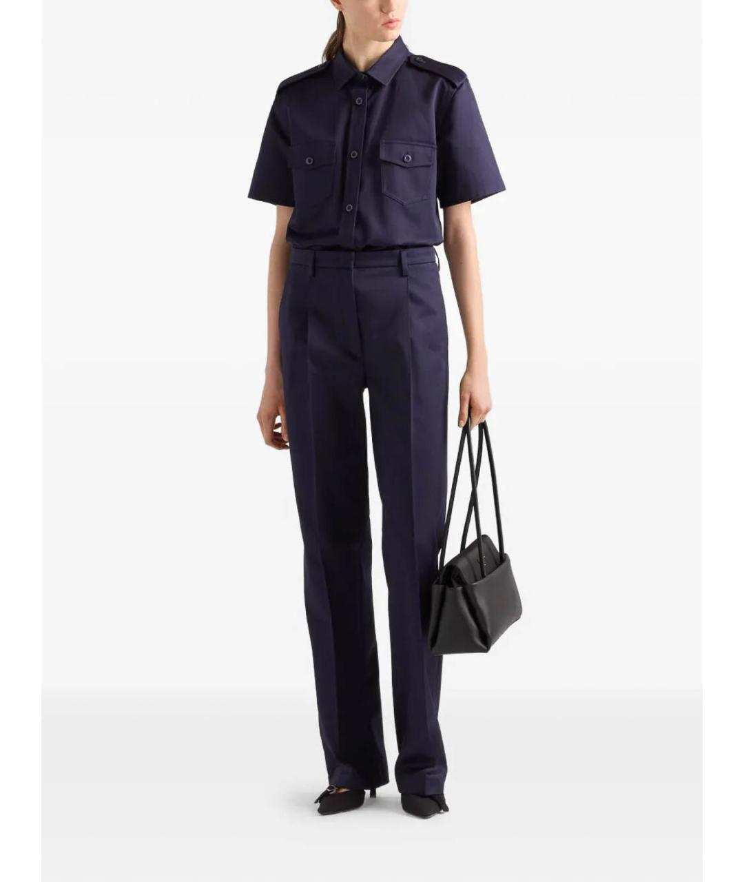 PRADA Темно-синие хлопковые прямые брюки, фото 2
