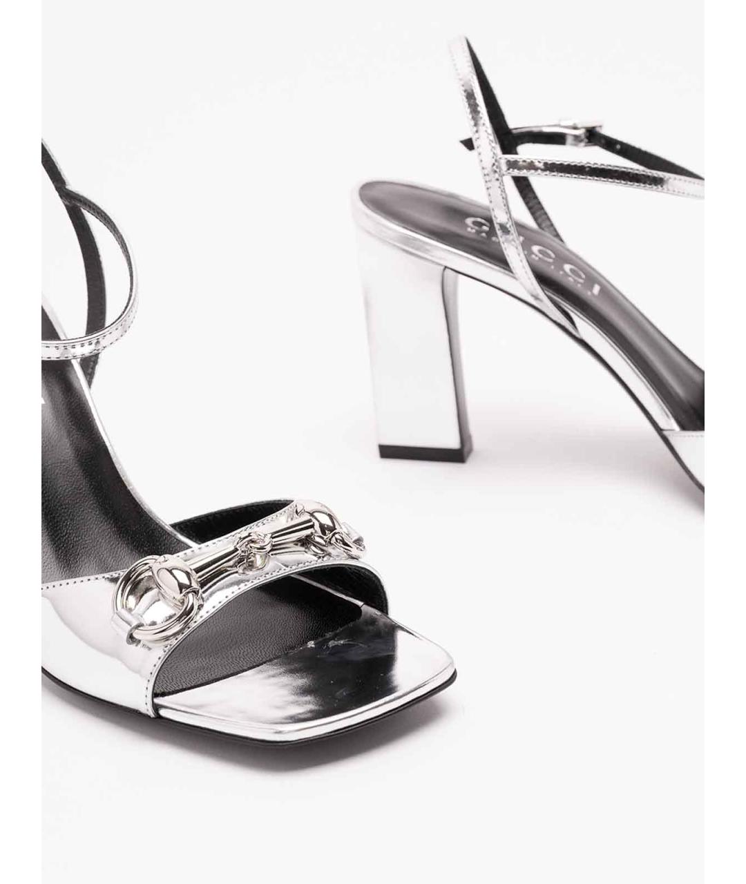 GUCCI Серебряные кожаные босоножки, фото 5