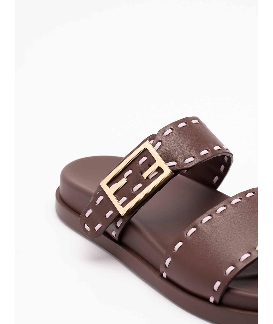 FENDI Коричневые кожаные сандалии, фото 5