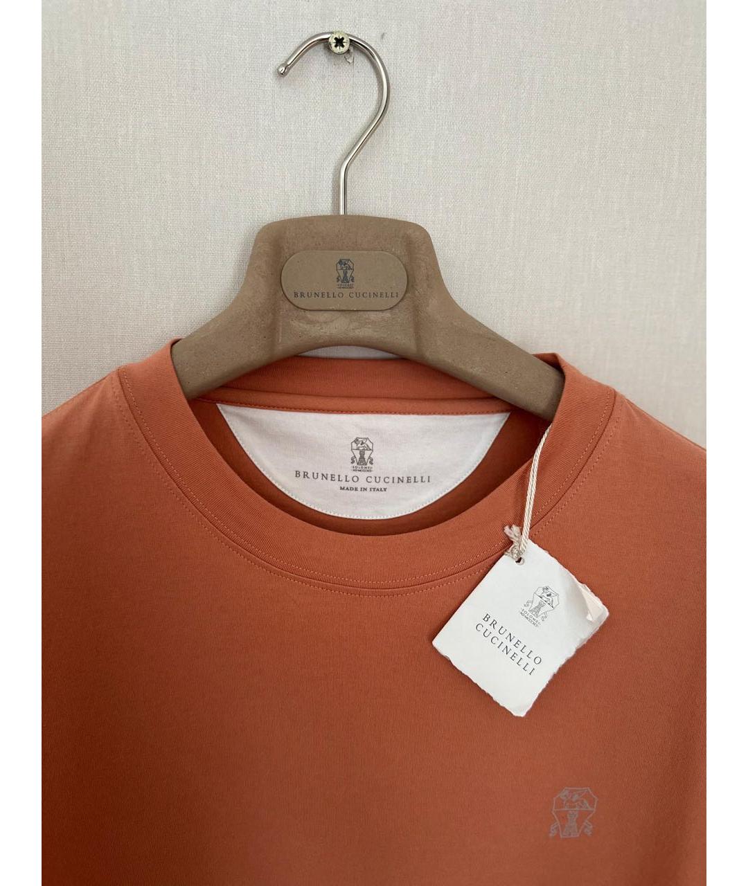 BRUNELLO CUCINELLI Оранжевая хлопковая футболка, фото 3