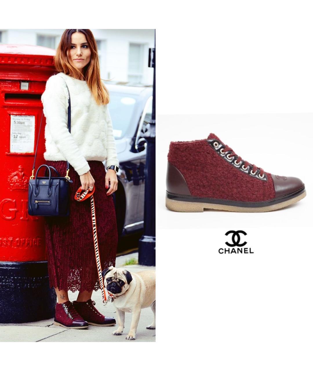 CHANEL Бордовые текстильные ботинки, фото 8
