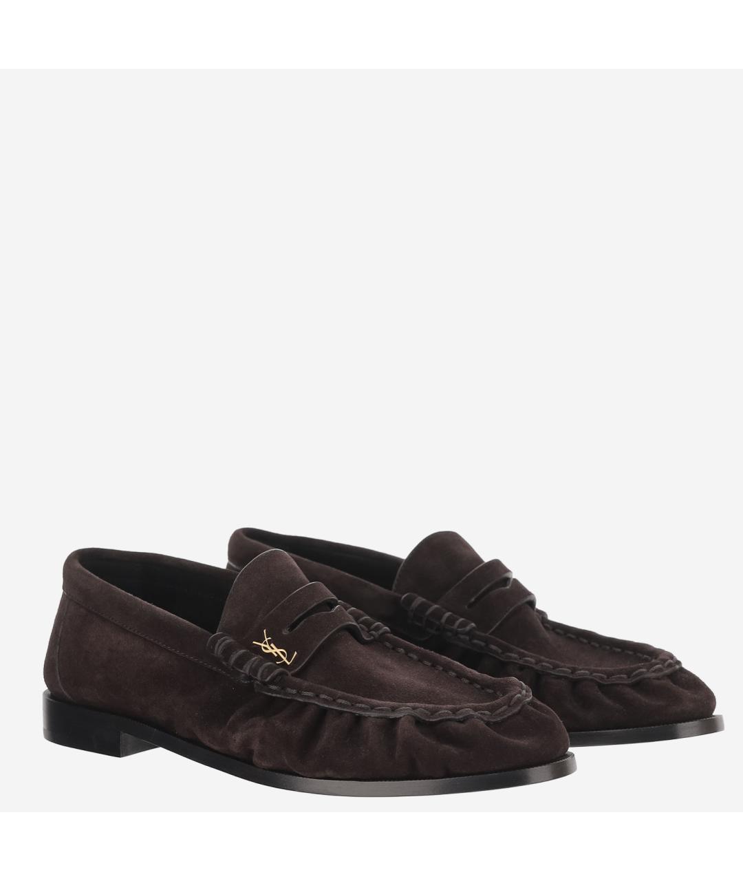 SAINT LAURENT Коричневые замшевые лоферы, фото 3