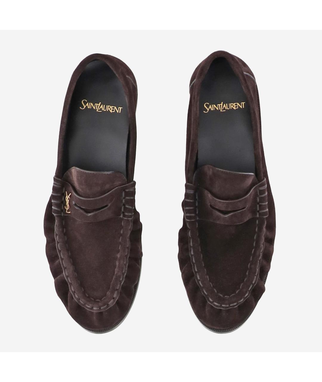 SAINT LAURENT Коричневые замшевые лоферы, фото 2
