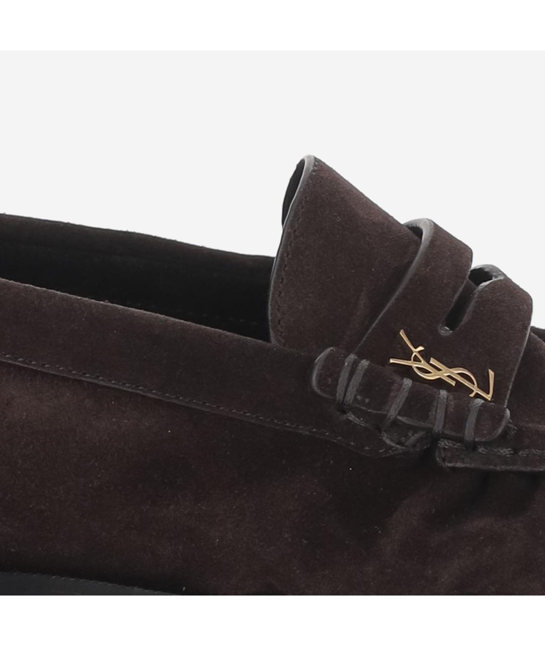 SAINT LAURENT Коричневые замшевые лоферы, фото 5