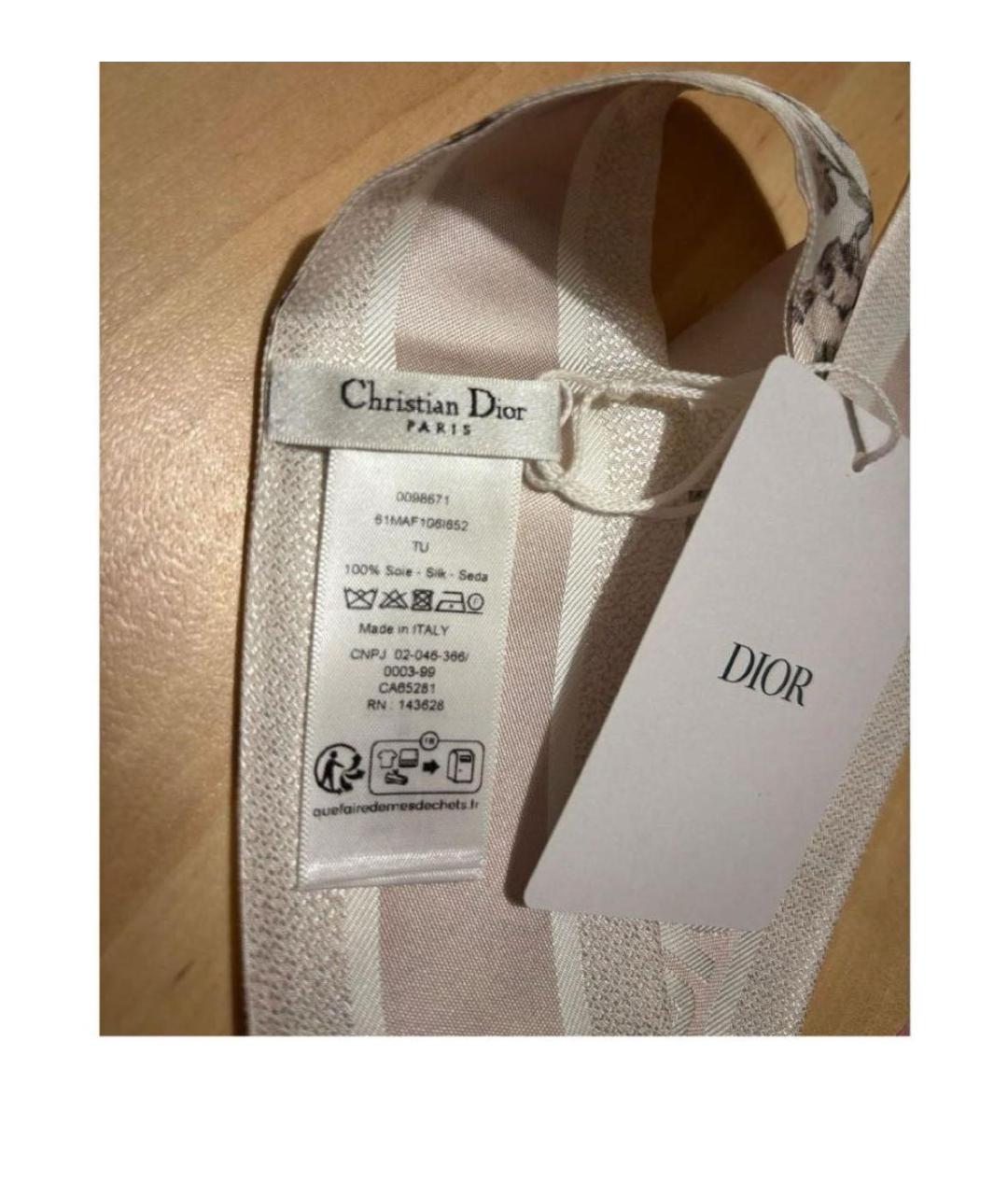 CHRISTIAN DIOR Бежевый шелковый шарф, фото 3