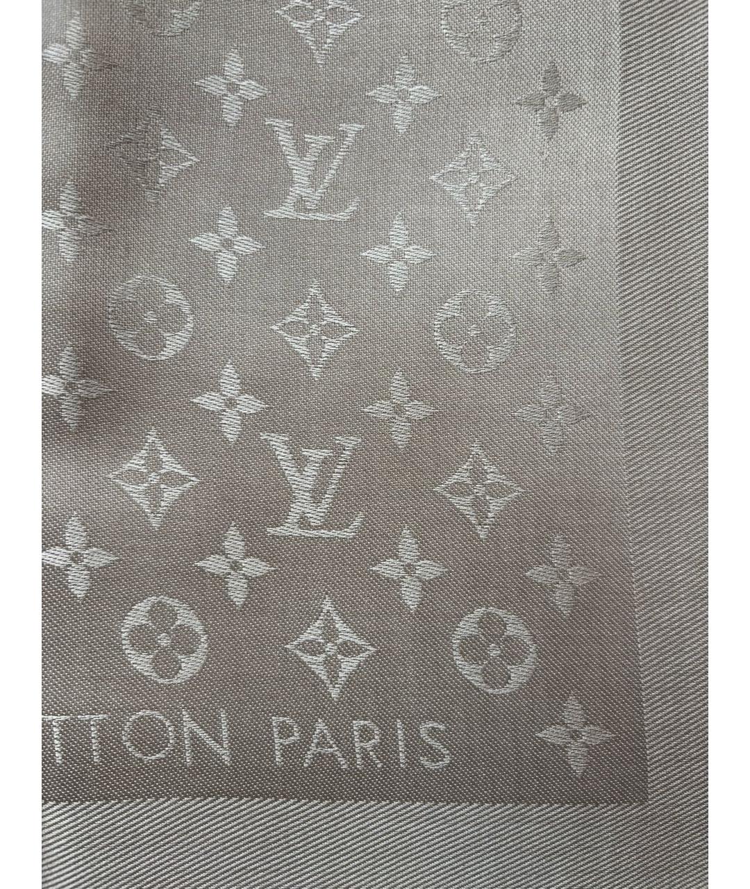 LOUIS VUITTON Серый шерстяной платок, фото 3