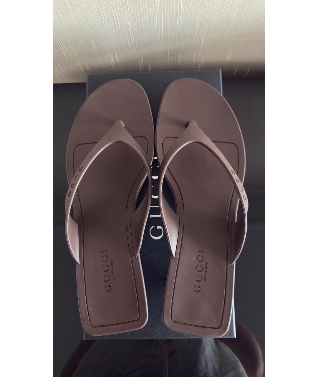GUCCI Коричневые резиновые мюли, фото 3