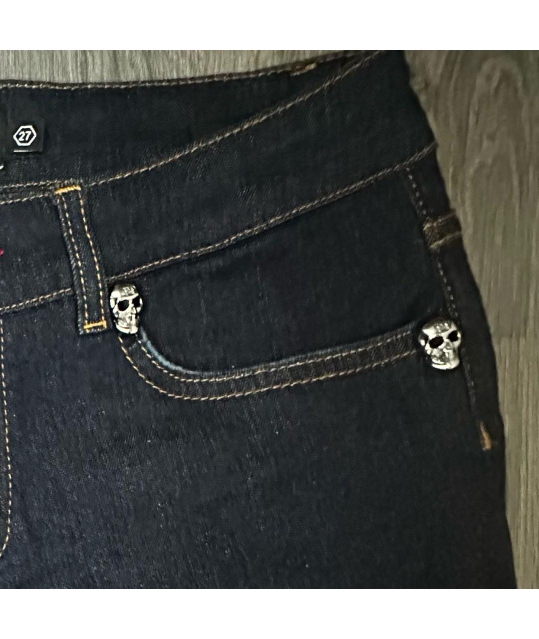 PHILIPP PLEIN Темно-синие хлопко-эластановые джинсы слим, фото 4