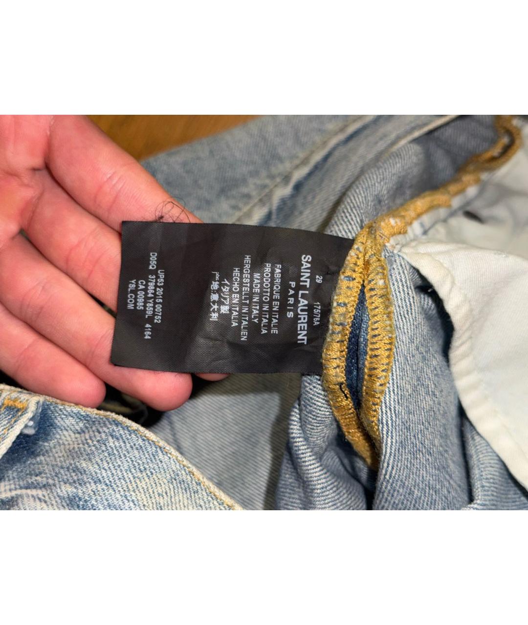 SAINT LAURENT Голубые хлопковые джинсы скинни, фото 4