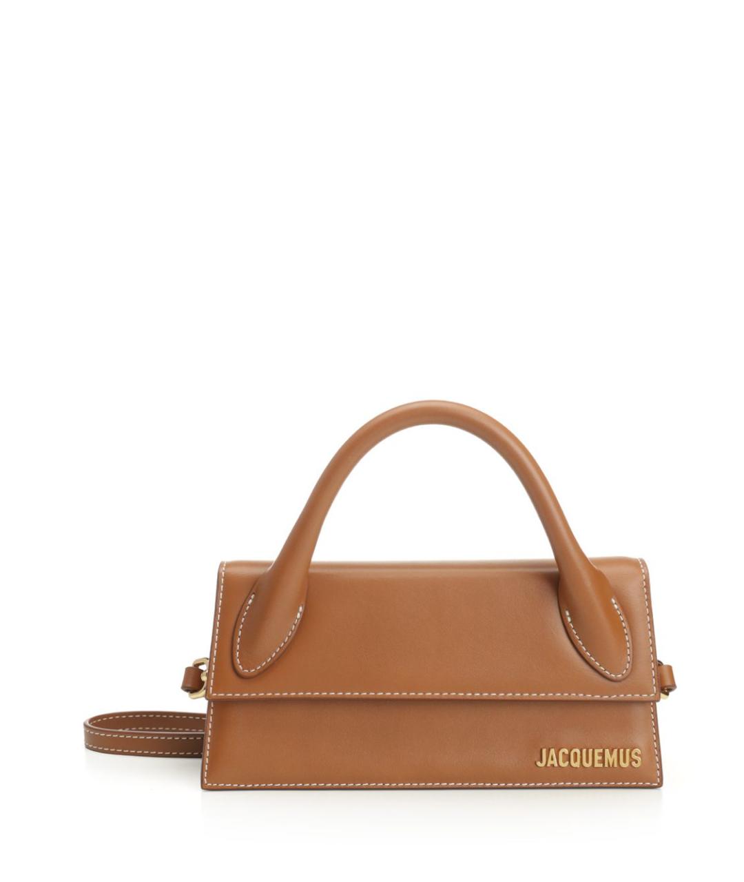 JACQUEMUS Коричневая кожаная сумка с короткими ручками, фото 1