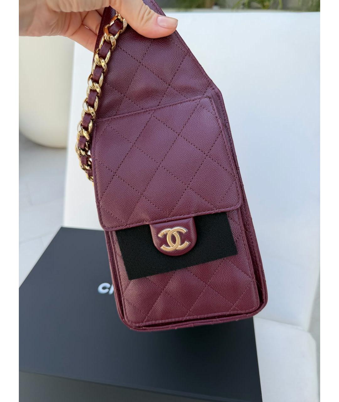 CHANEL Бордовая кожаная сумка через плечо, фото 3