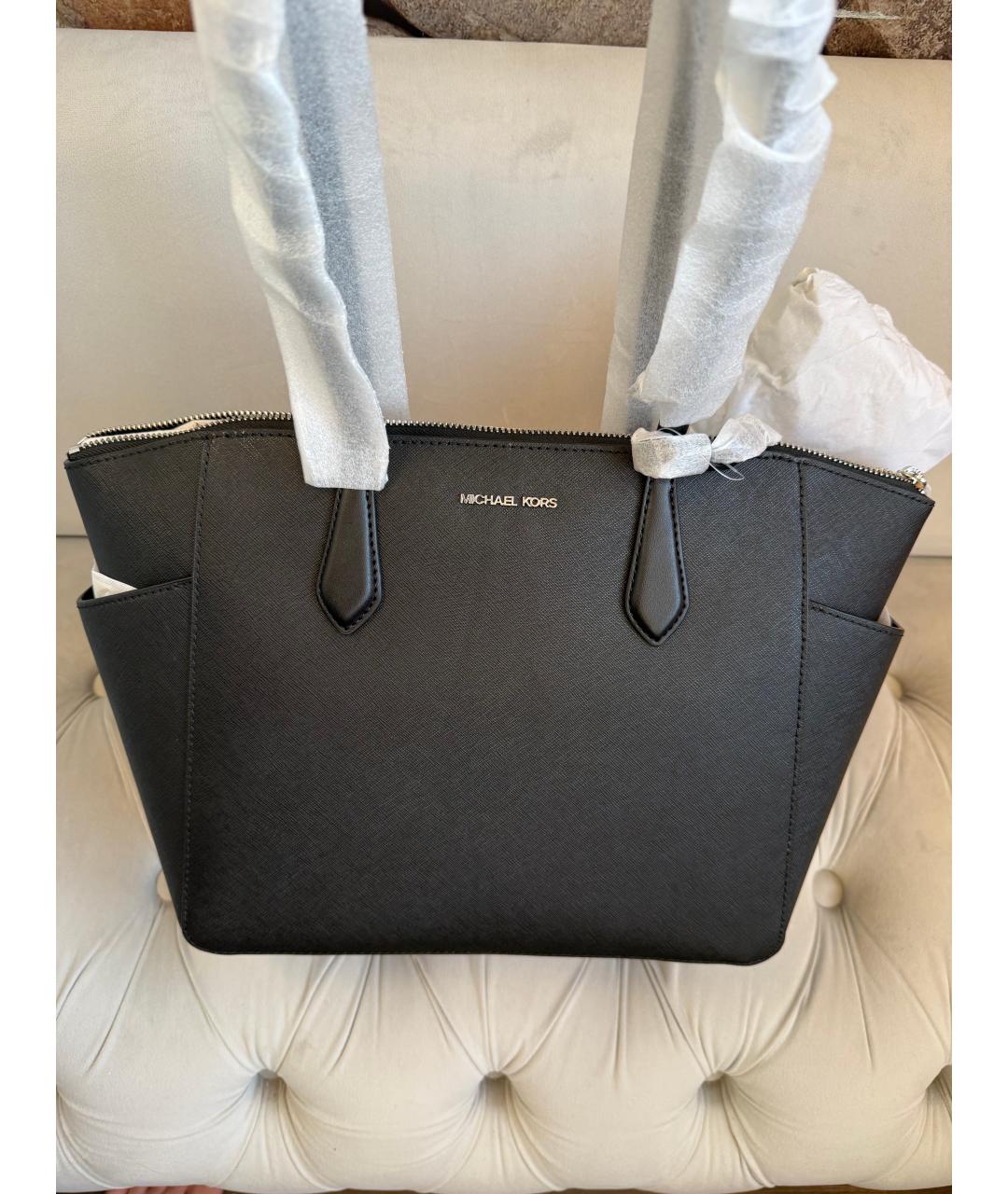MICHAEL KORS Черная кожаная сумка тоут, фото 2