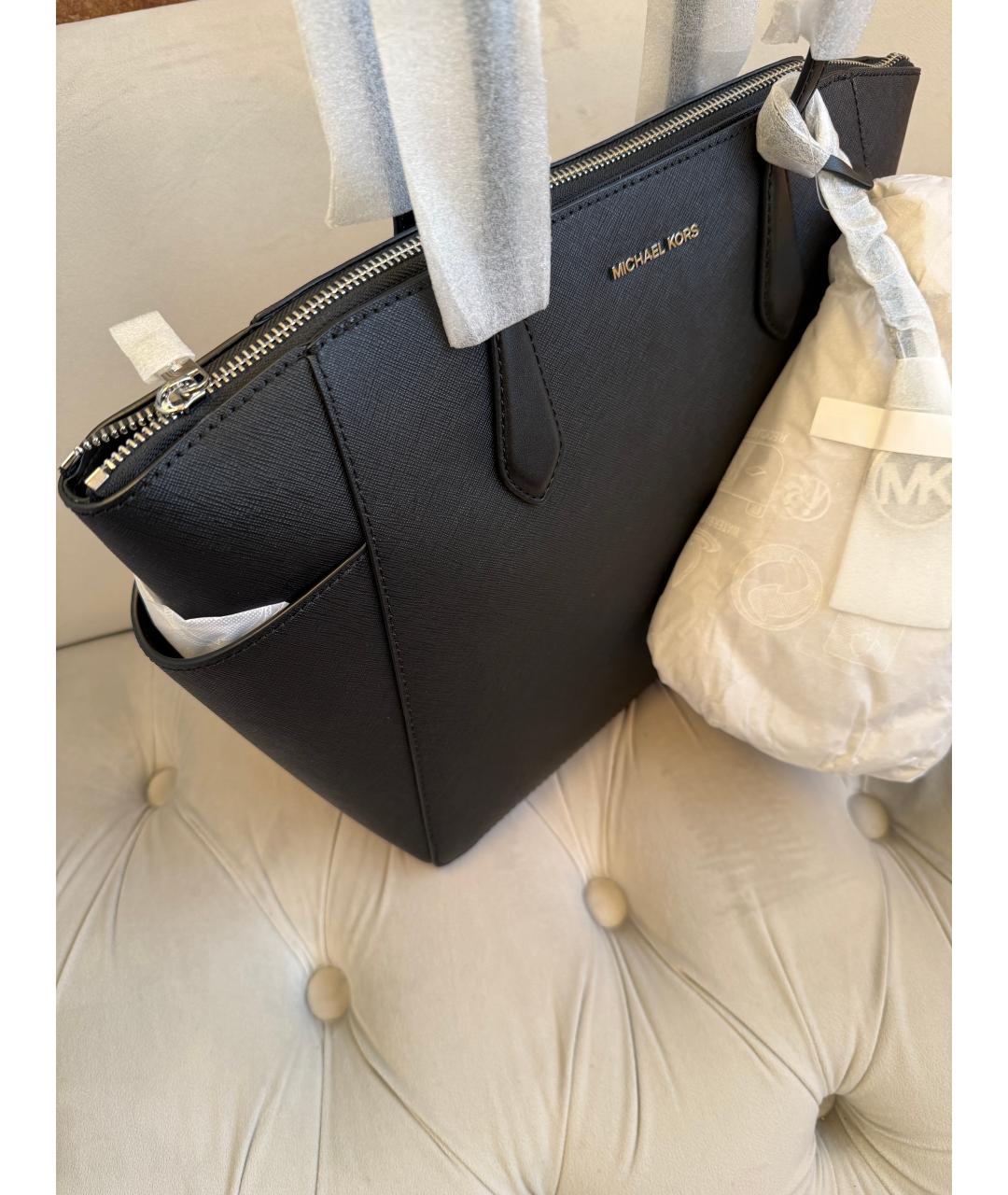 MICHAEL KORS Черная кожаная сумка тоут, фото 6