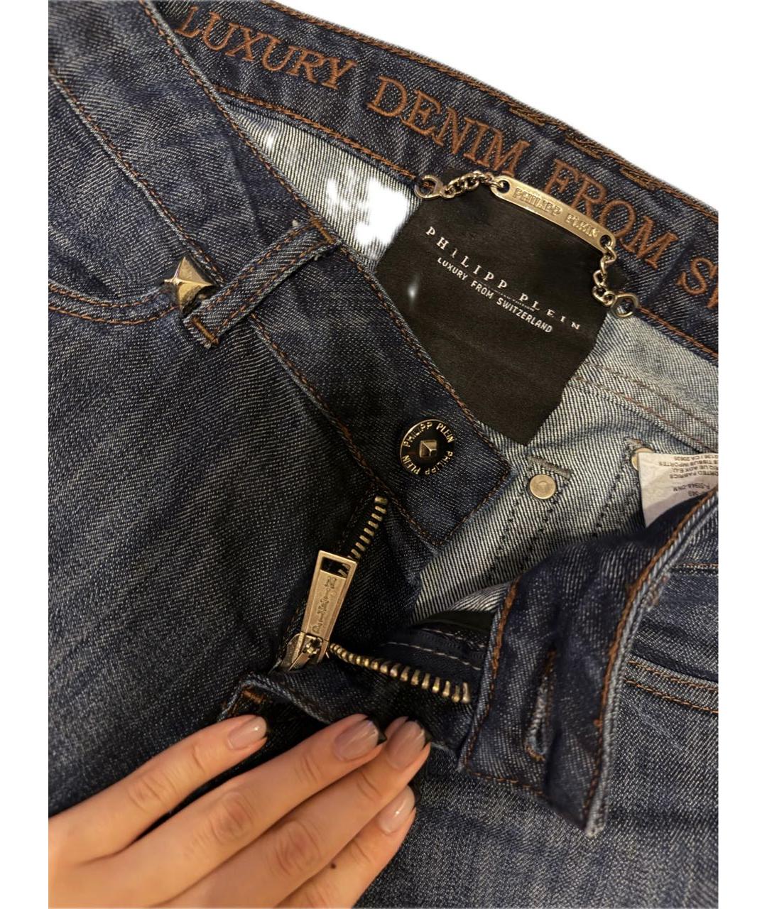 PHILIPP PLEIN Темно-синие хлопковые джинсы клеш, фото 3