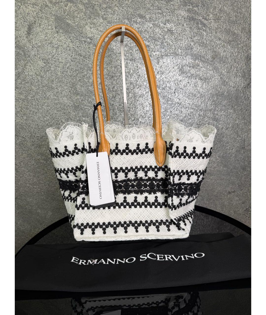 ERMANNO SCERVINO Белая тканевая сумка тоут, фото 3