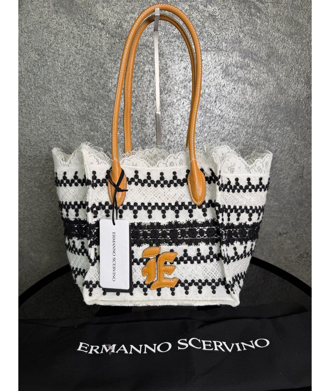 ERMANNO SCERVINO Белая тканевая сумка тоут, фото 9