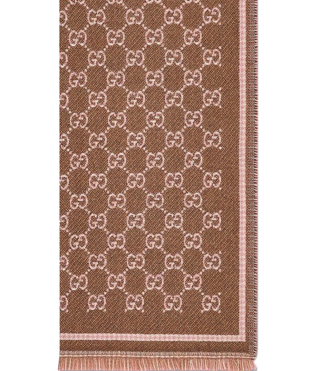 GUCCI Коричневый шерстяной шарф, фото 2