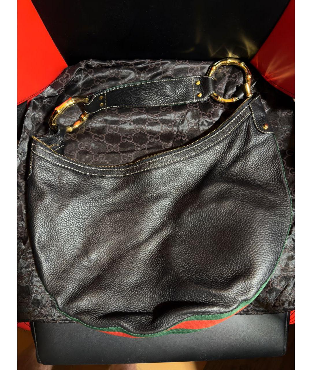 GUCCI Черная кожаная сумка тоут, фото 9