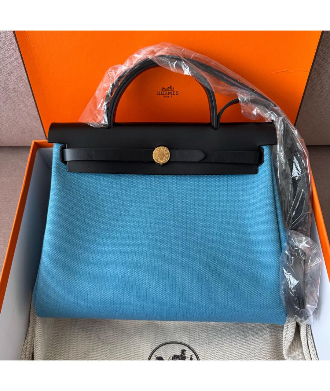 HERMES Голубая тканевая сумка через плечо, фото 2