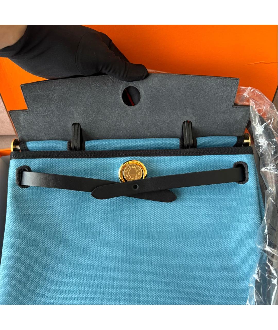 HERMES Голубая тканевая сумка через плечо, фото 4