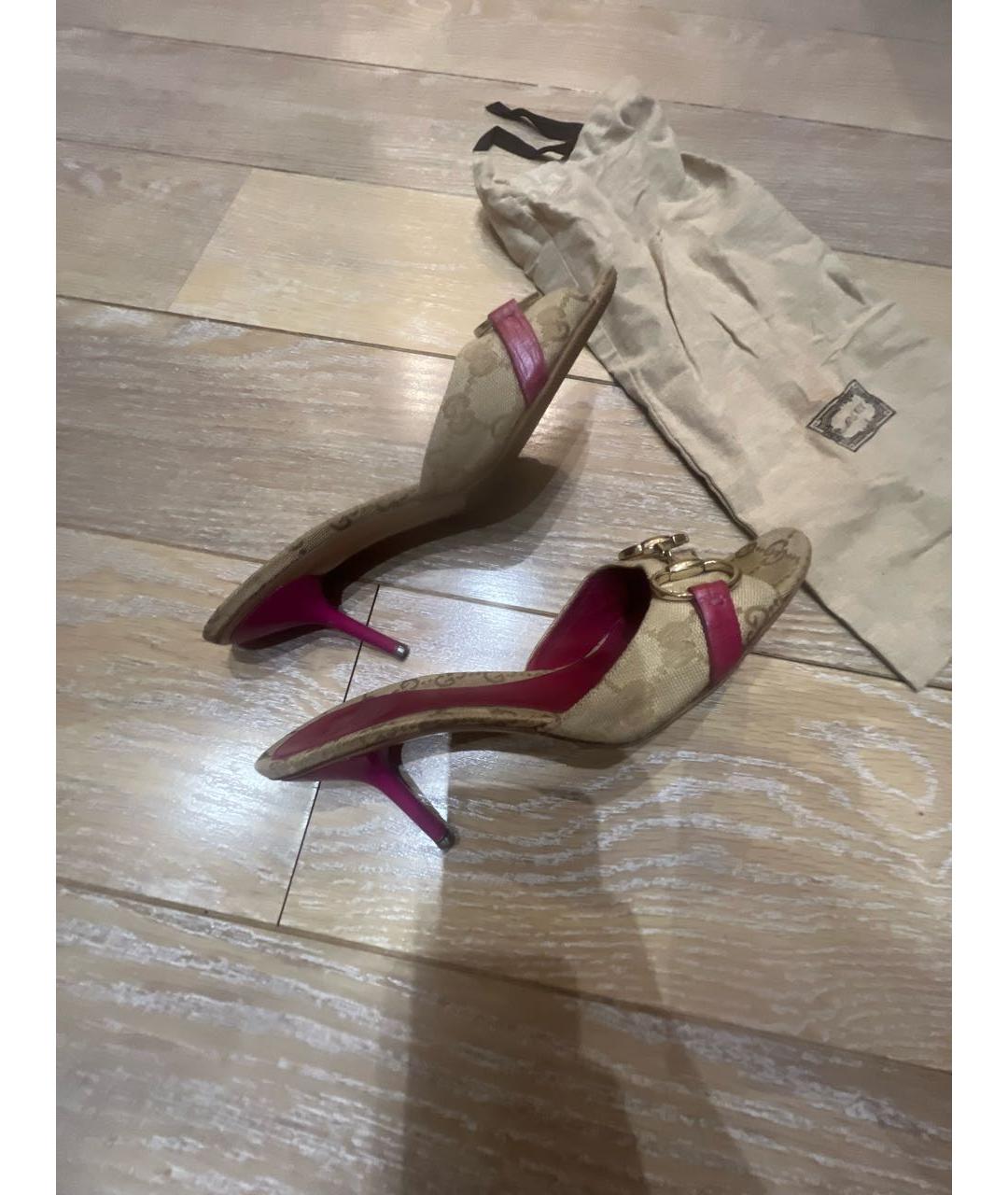 GUCCI Розовые текстильные босоножки, фото 2