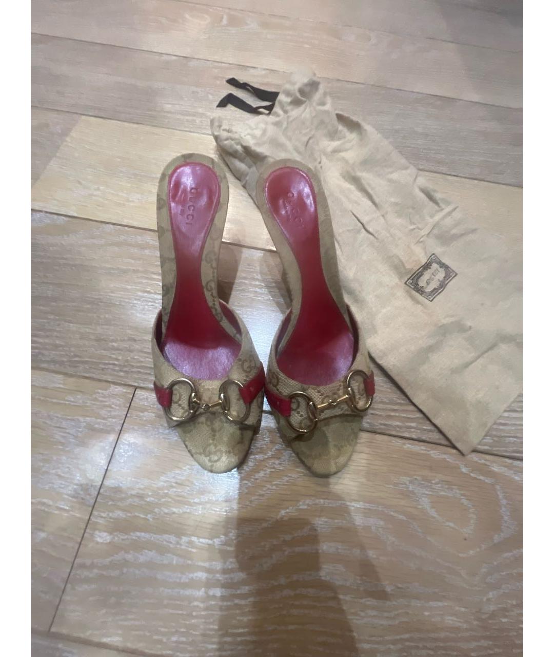 GUCCI Розовые текстильные босоножки, фото 6
