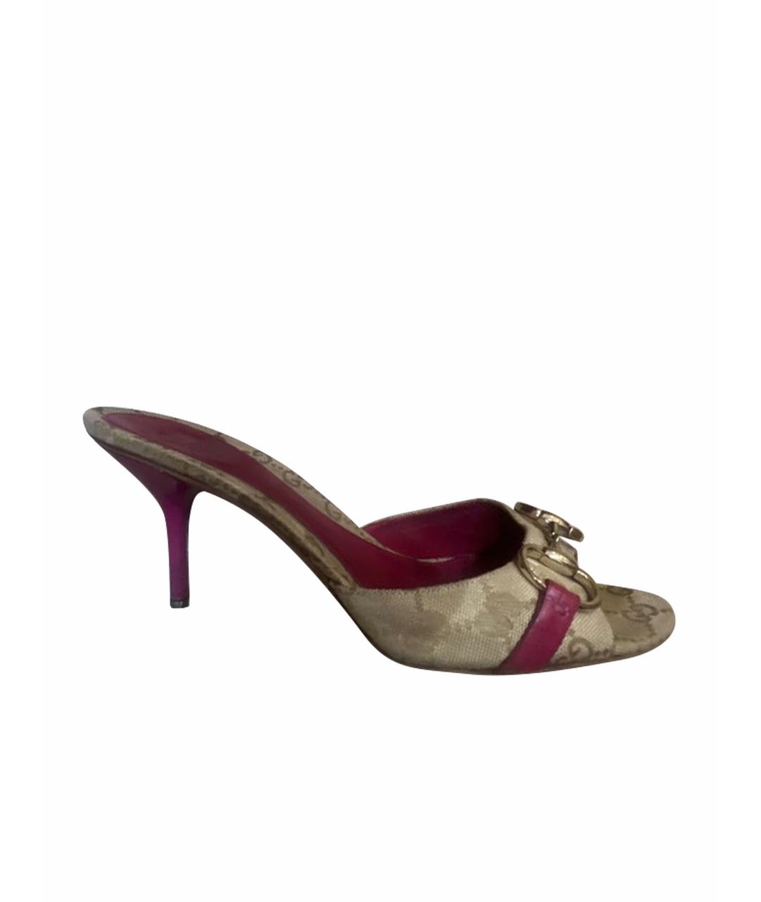GUCCI Розовые текстильные босоножки, фото 1