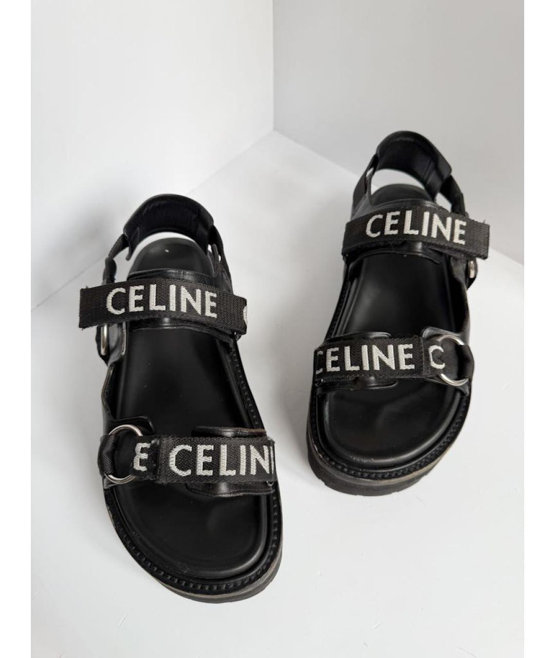 CELINE Черные кожаные сандалии, фото 3