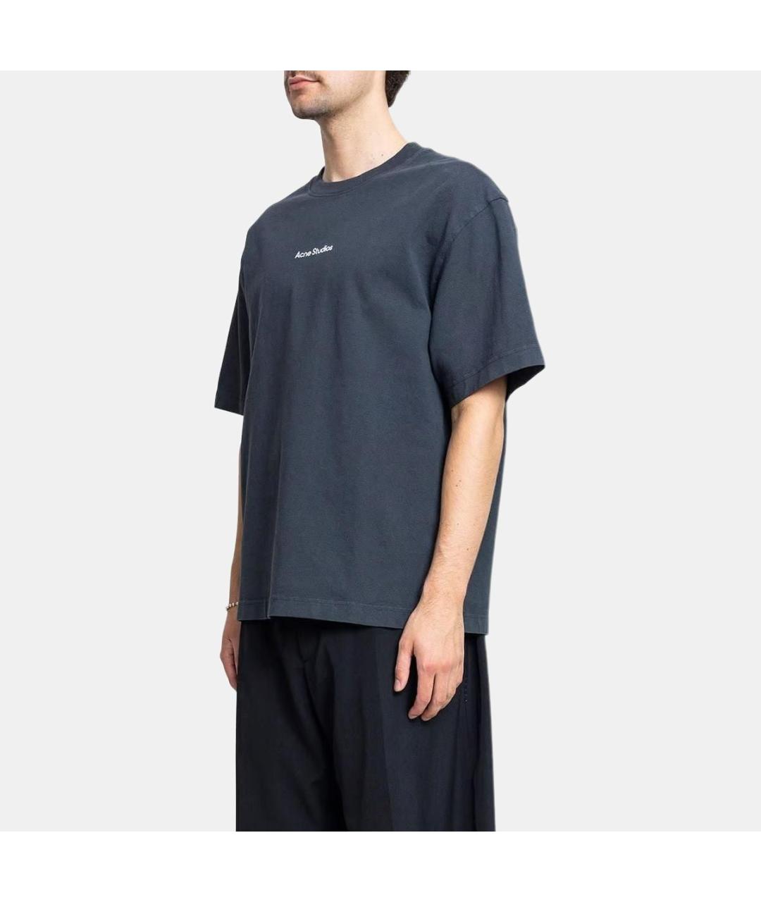 ACNE STUDIOS Темно-синяя хлопковая футболка, фото 2