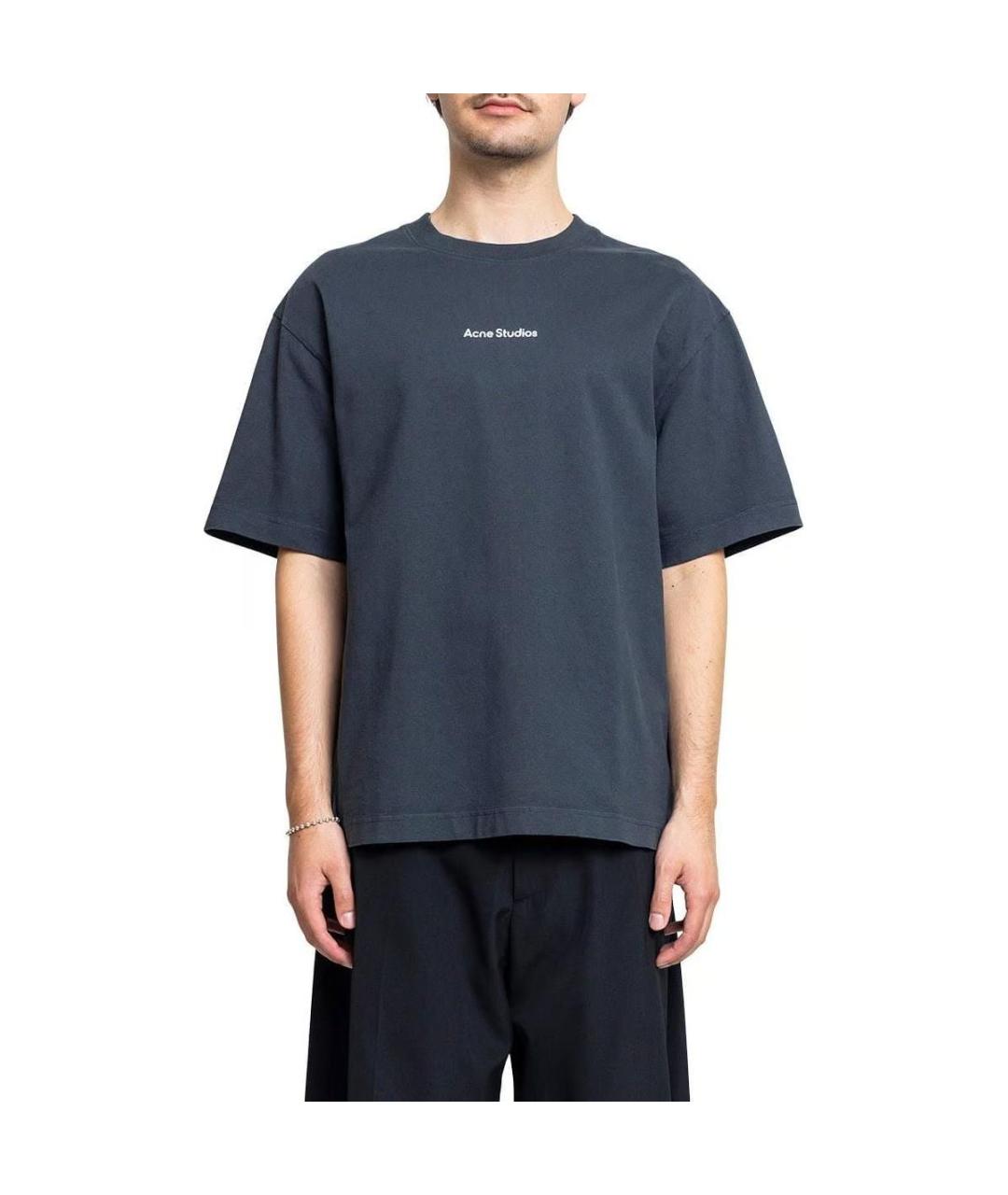 ACNE STUDIOS Темно-синяя хлопковая футболка, фото 1
