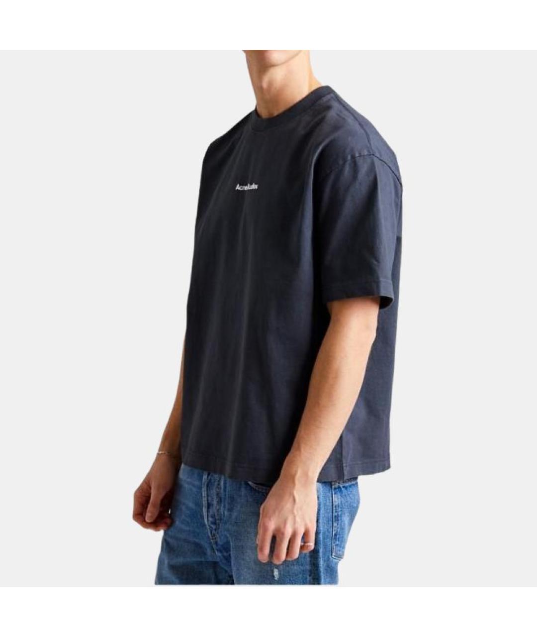 ACNE STUDIOS Темно-синяя хлопковая футболка, фото 3