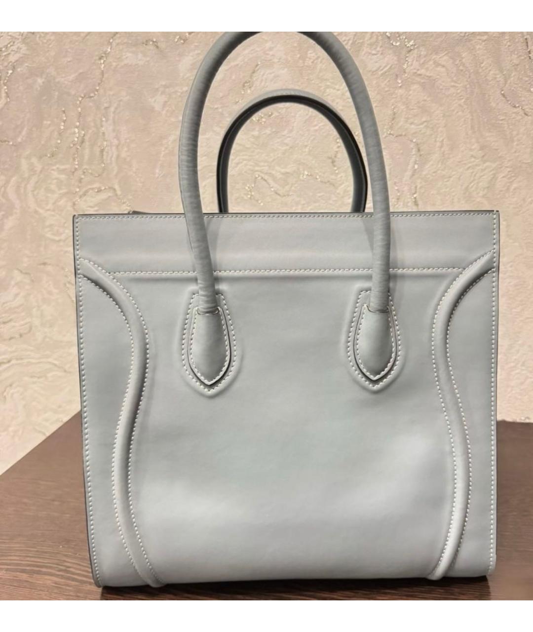 CELINE Голубая кожаная сумка с короткими ручками, фото 3