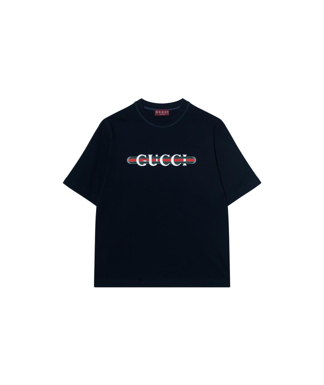 GUCCI Темно-синяя хлопковая футболка, фото 1
