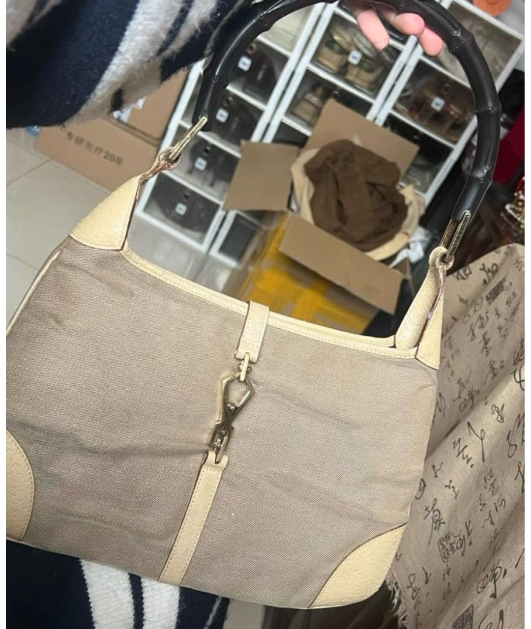 GUCCI Бежевая тканевая сумка с короткими ручками, фото 2
